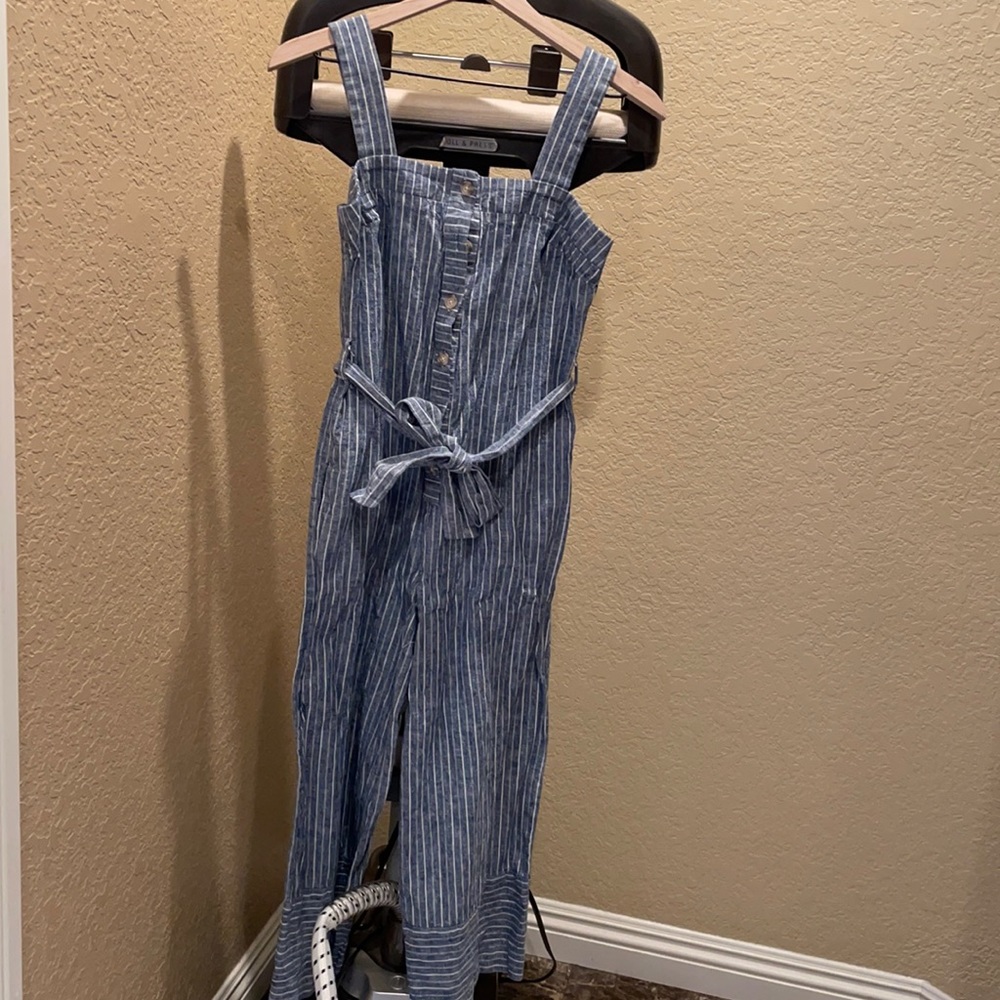 Warehouse linen strips jumpsuit
